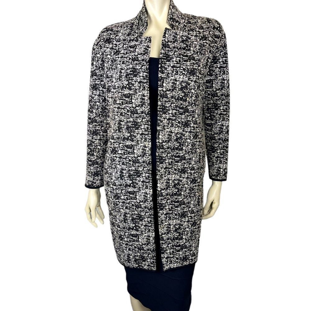 NWOT Philosophy Black/Cream Long Open Front Jacket with Notched Collar Size S